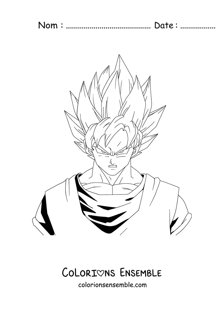 Image à colorier du buste de Goku en mode Super Saiyan