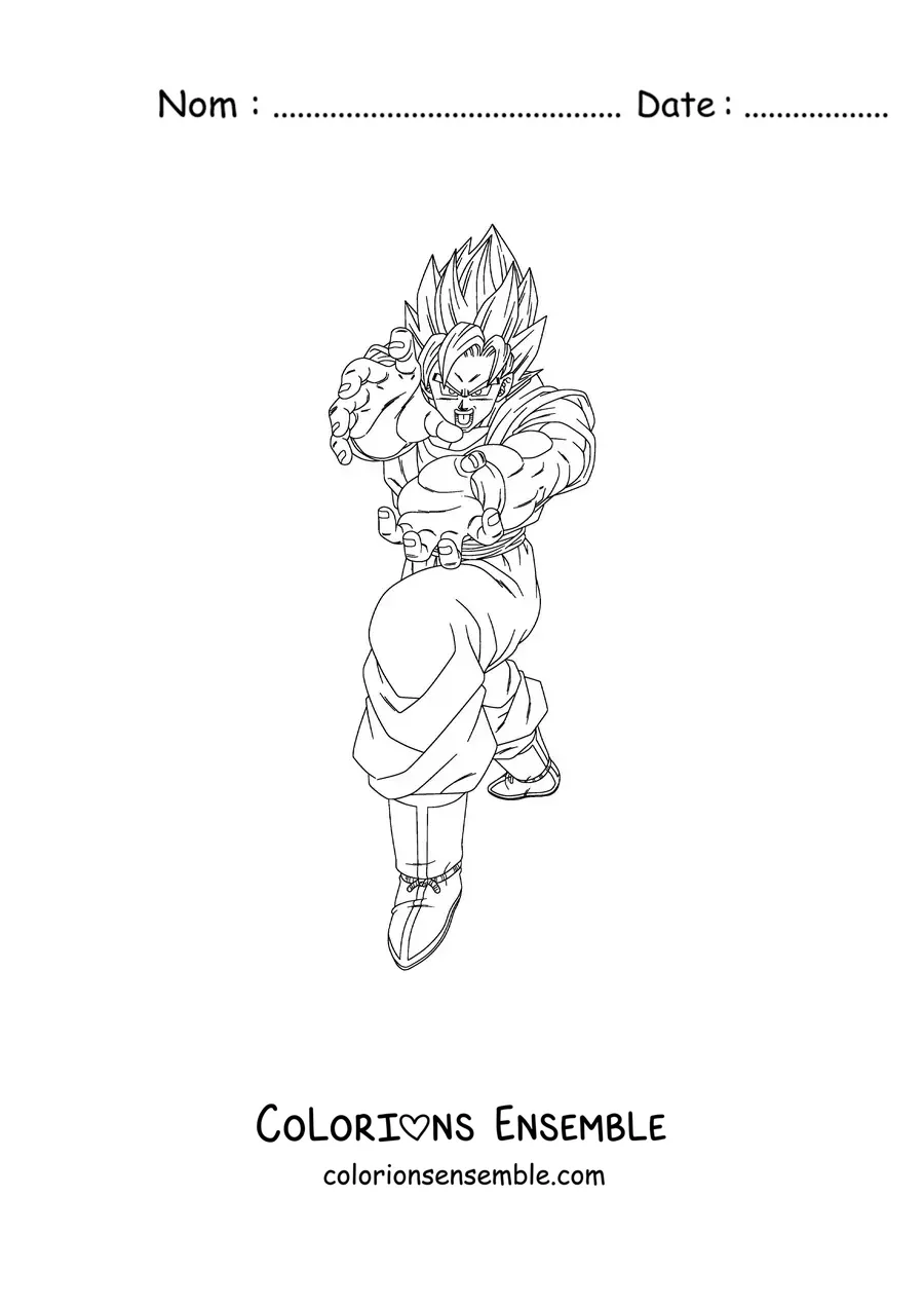Image à colorier de Goku en mode Super Saiyan qui lance le Kamehameha
