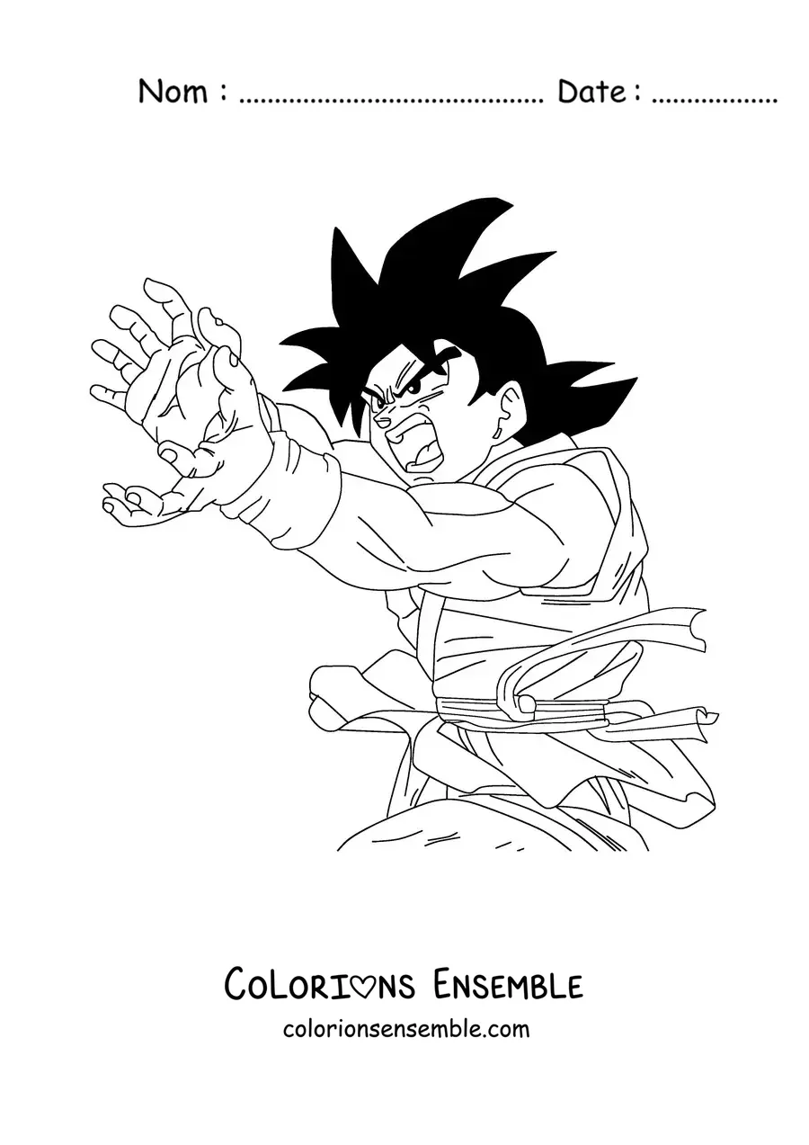 Coloriage de Goku vu de côté en train de lancer son Kaméhaméha