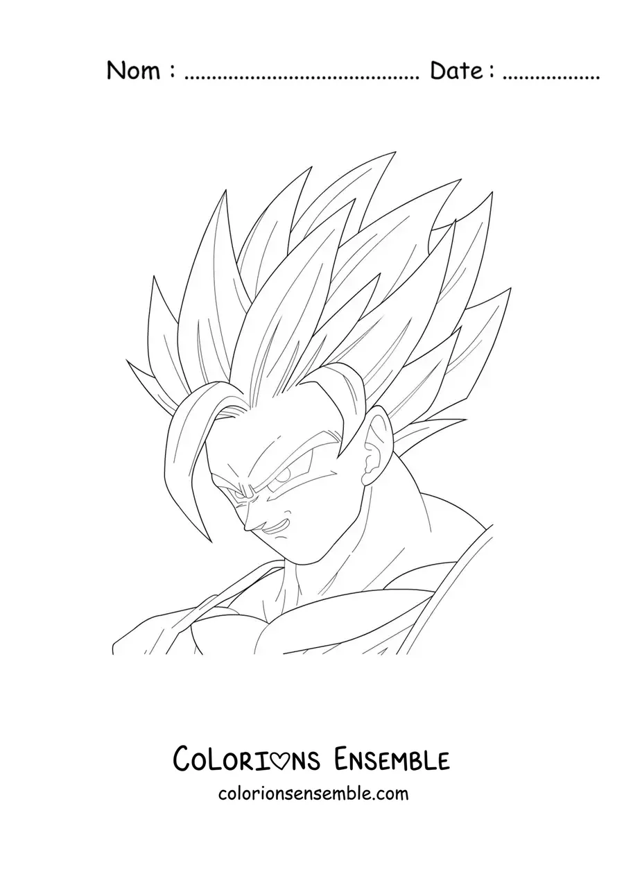 Coloriage du visage de Goku en mode Super Saiyan