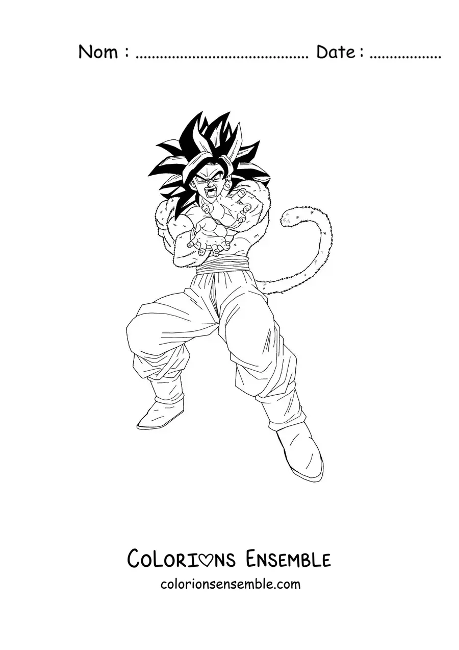 Coloriage de Goku Super Saiyan 4 en train de lancer son Kaméhaméha