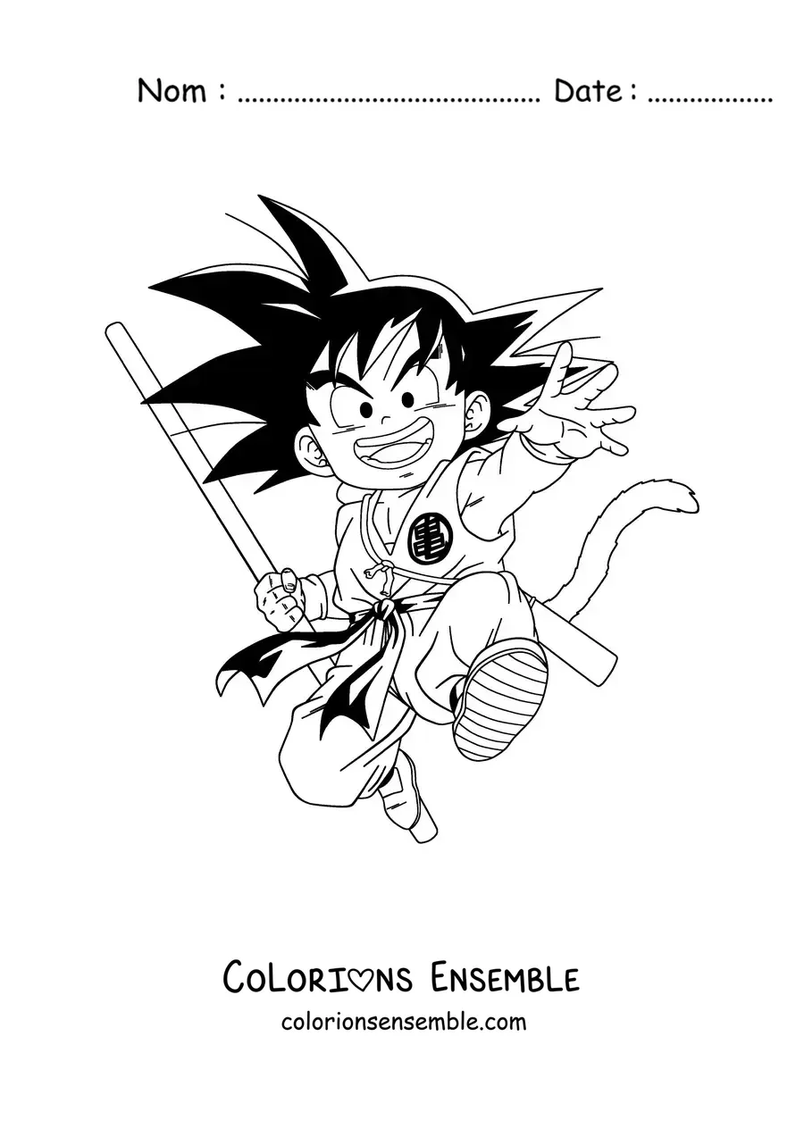 Coloriage de Goku enfant en train de sauter