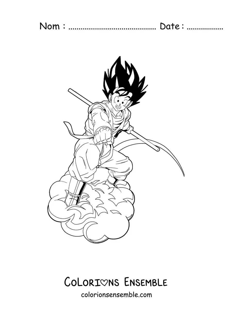 Coloriage de Goku adulte sur le Nuage magique
