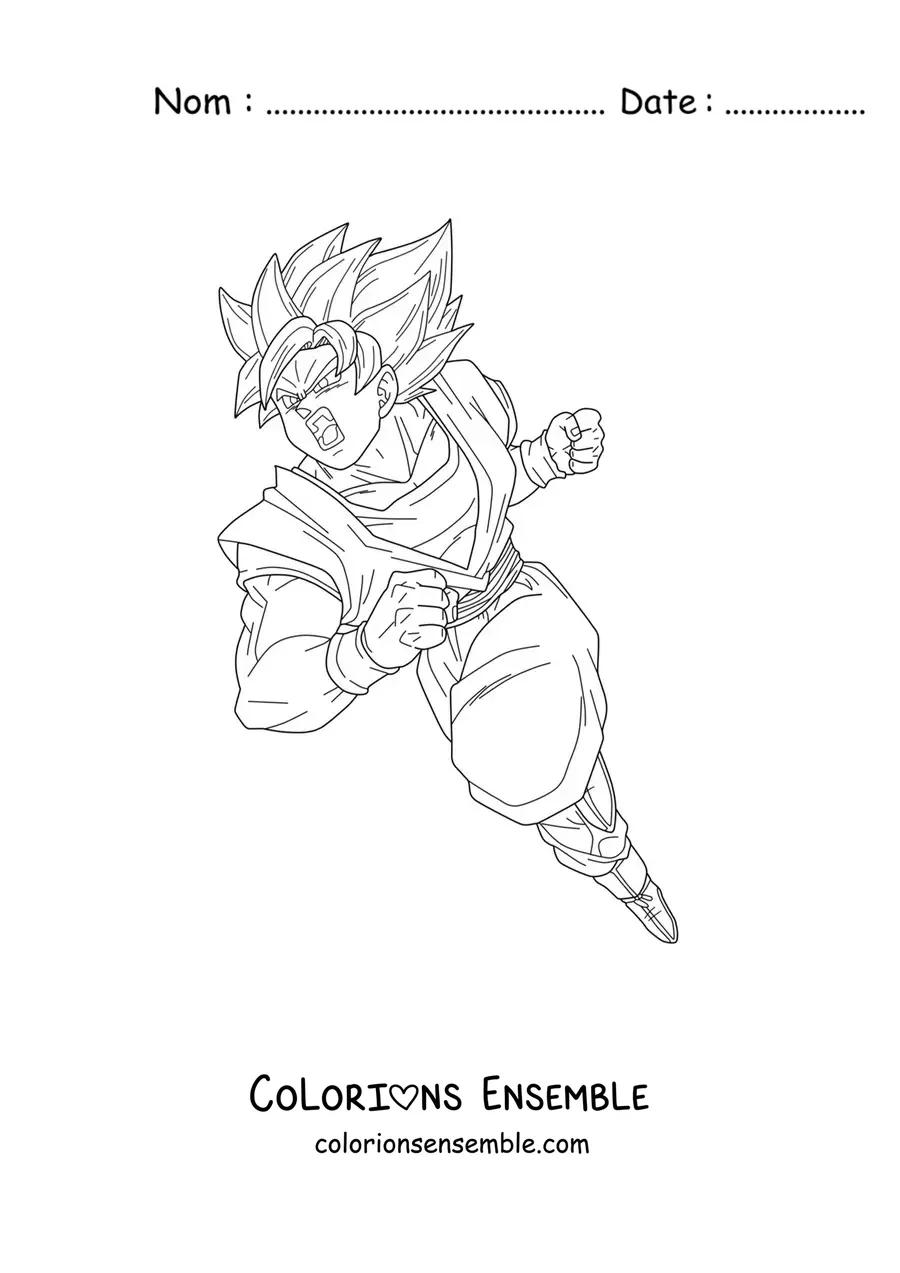 Coloriage de Goku qui attaque en mode Super Saiyan Blue