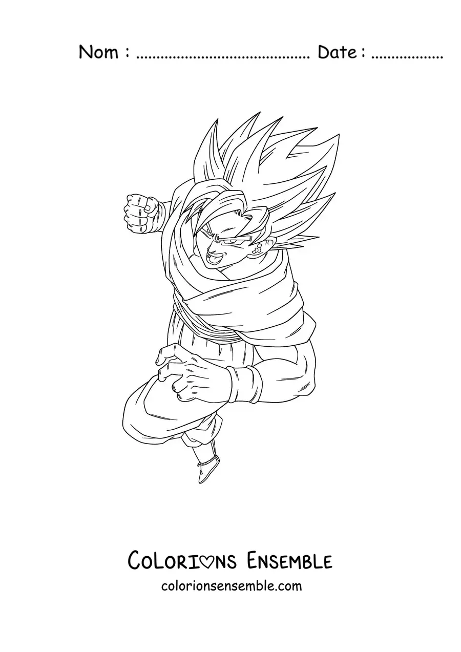 Coloriage de Goku en position de combat en mode Super Saiyan phase 1