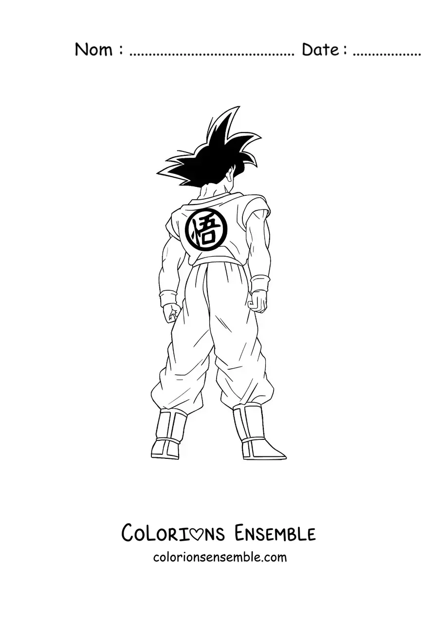 Coloriage de Goku debout, vu de dos