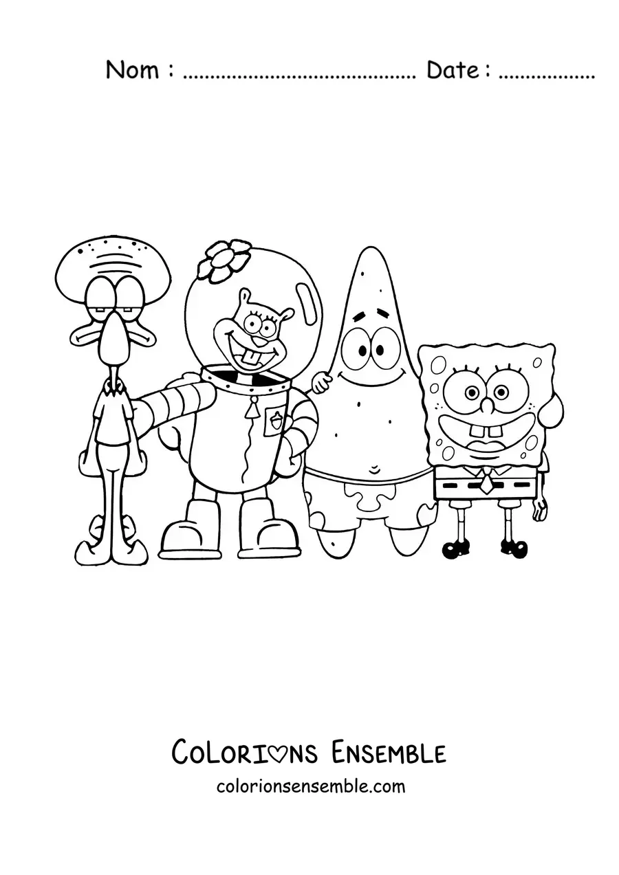 Coloriage de Bob l’éponge qui prend la pose avec ses amis