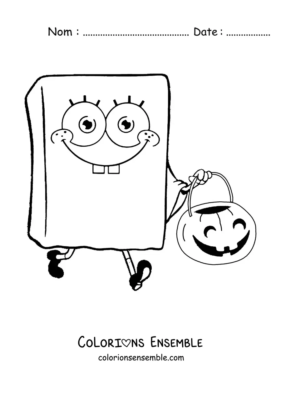 Coloriage de Bob l’éponge déguisé en fantôme pour Halloween