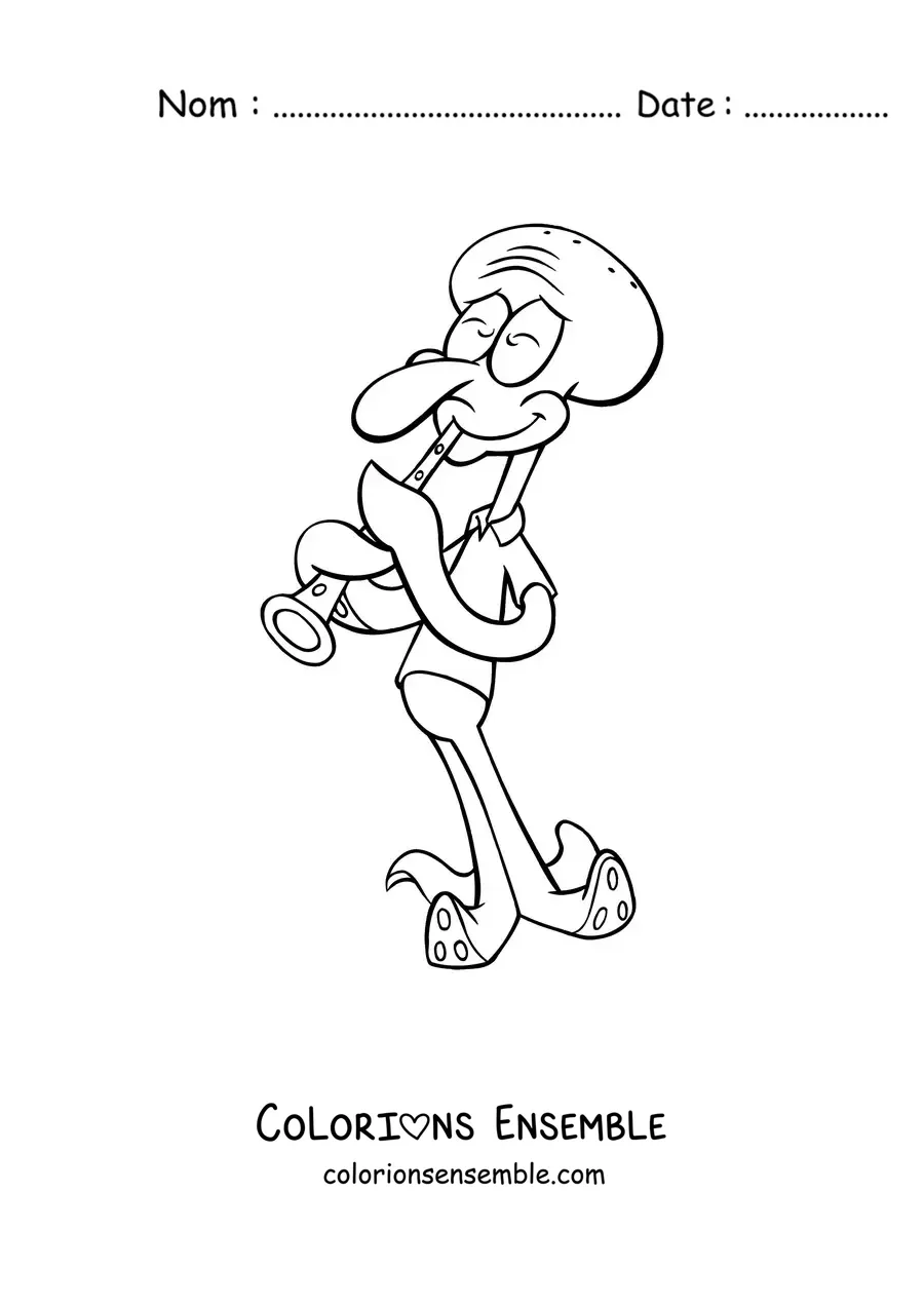 Coloriage de Carlo Tentacule en train de jouer de la clarinette