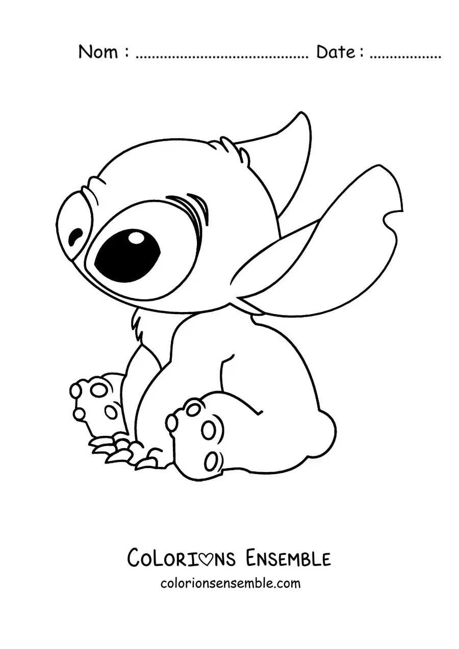 Coloriage de Stitch tout kawaii, assis