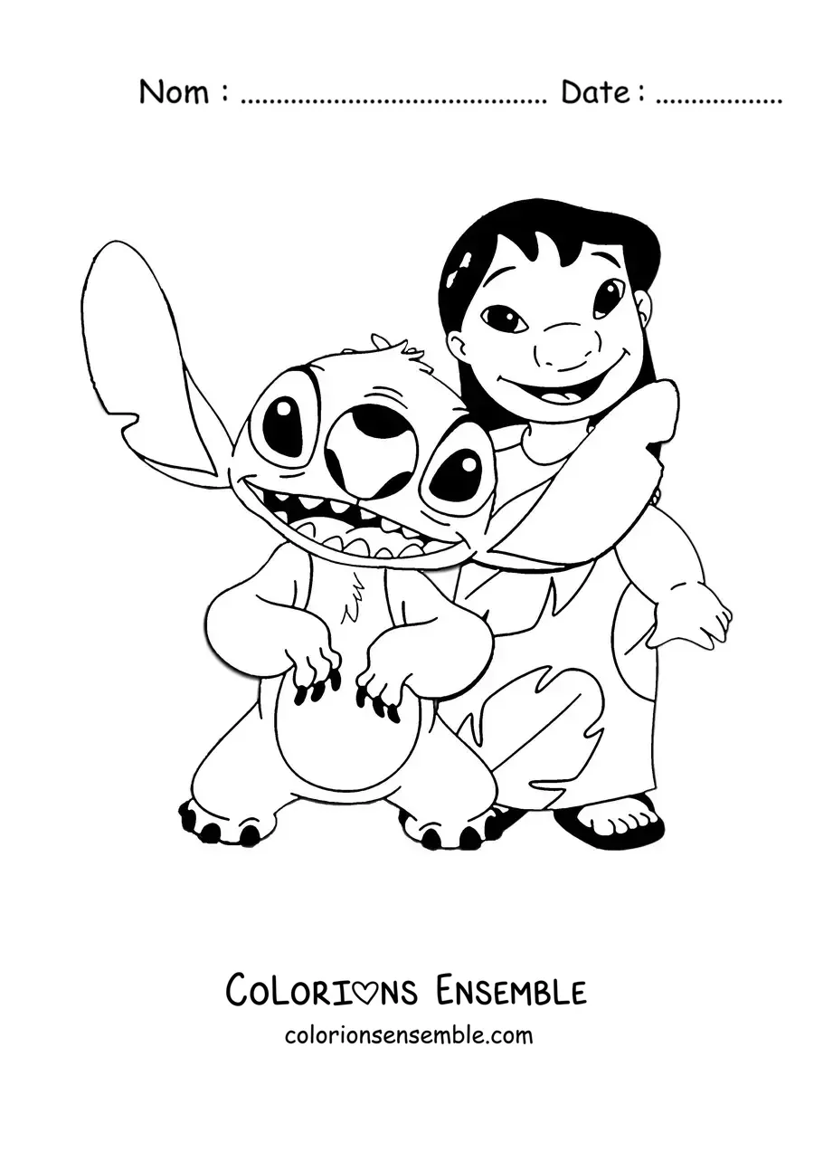 Coloriage de Lilo aux côtés de Stitch