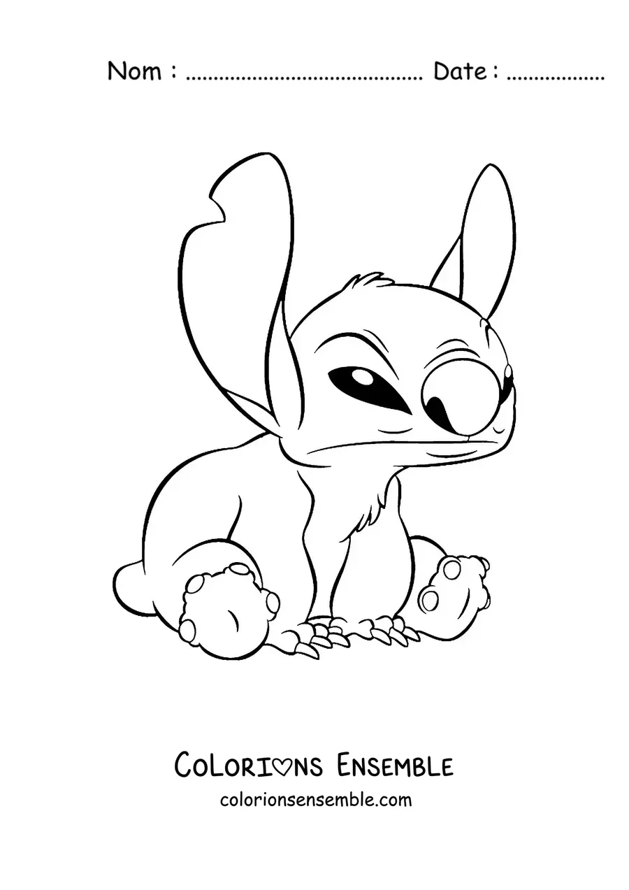 Coloriage de Stitch assis, en colère