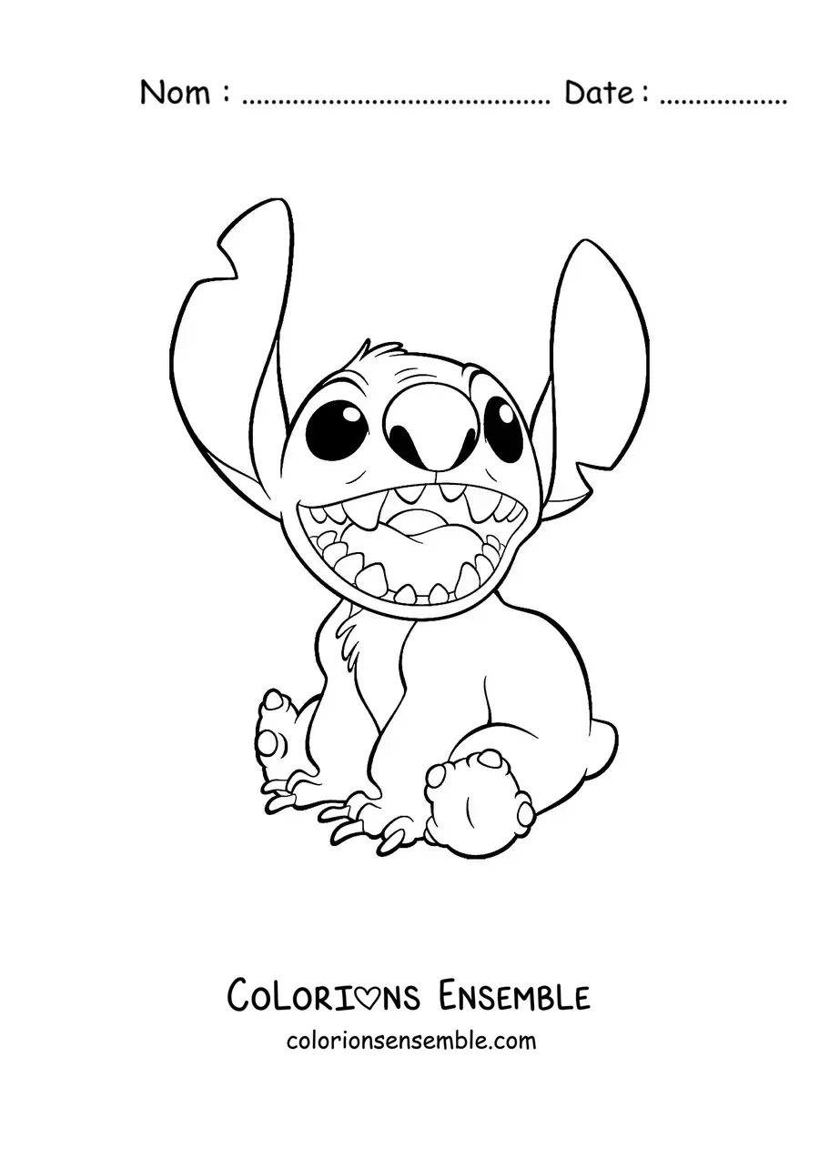 Coloriage de Stitch assis et souriant