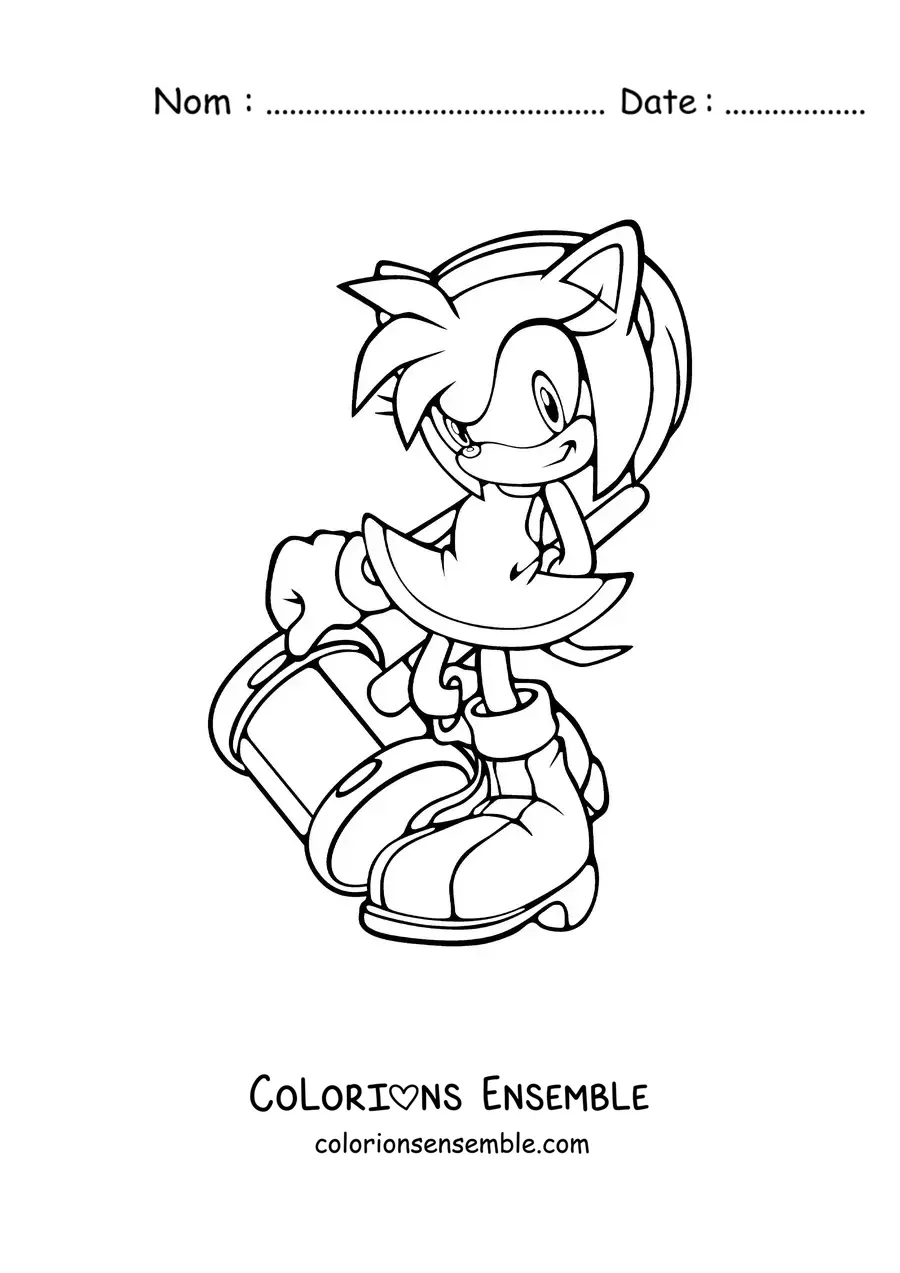 Coloriage d’Amy de Sonic avec un marteau