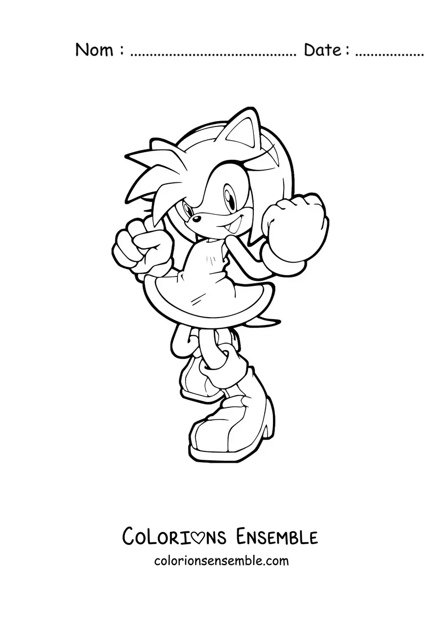 Coloriage d’Amy de Sonic en position de combat