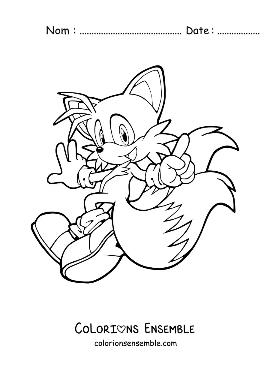 Coloriage de Tails de Sonic qui court en regardant derrière lui