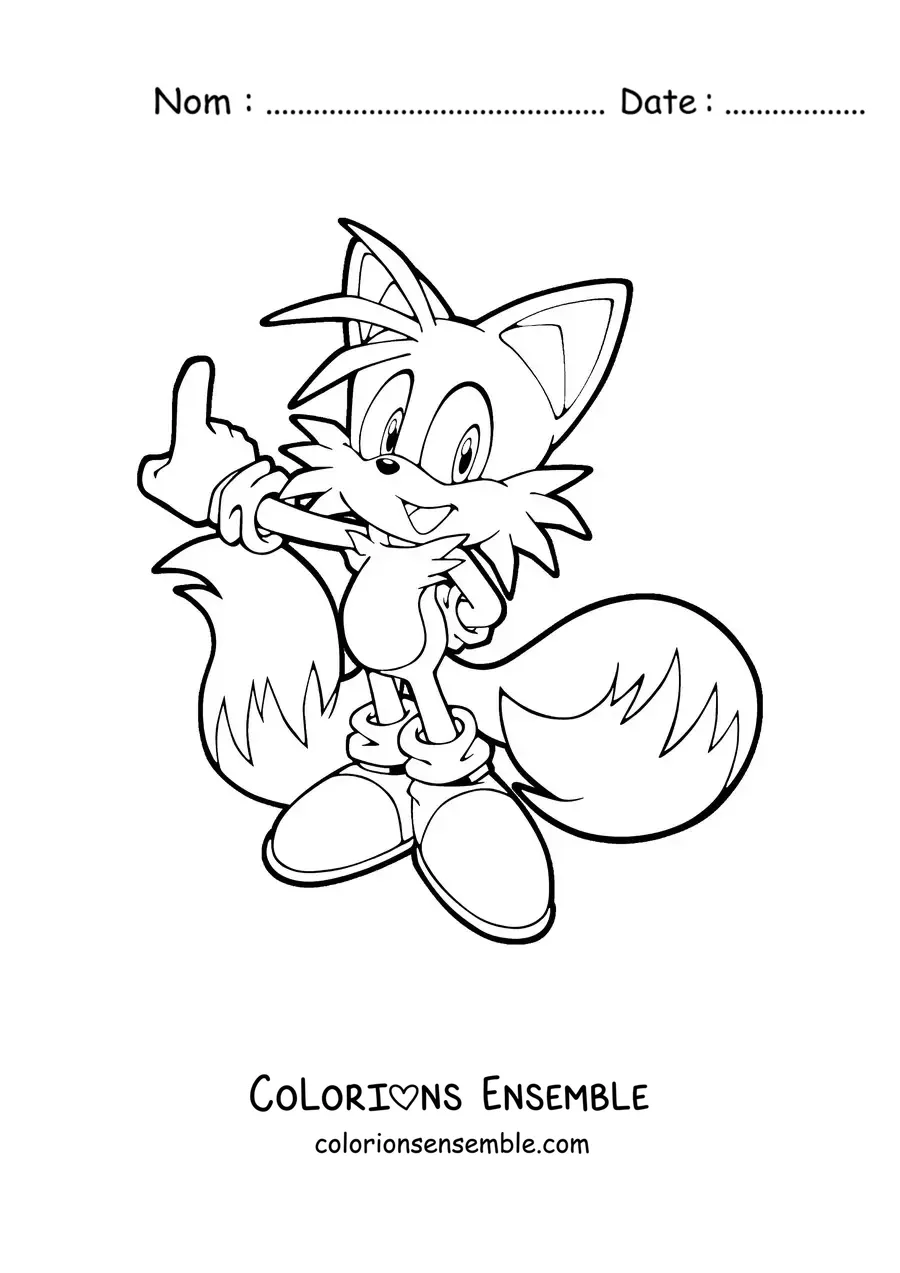 Coloriage de Tails de Sonic qui pointe du doigt vers la gauche