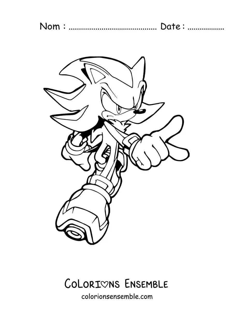 Coloriage de Shadow de Sonic qui pointe du doigt vers l’avant