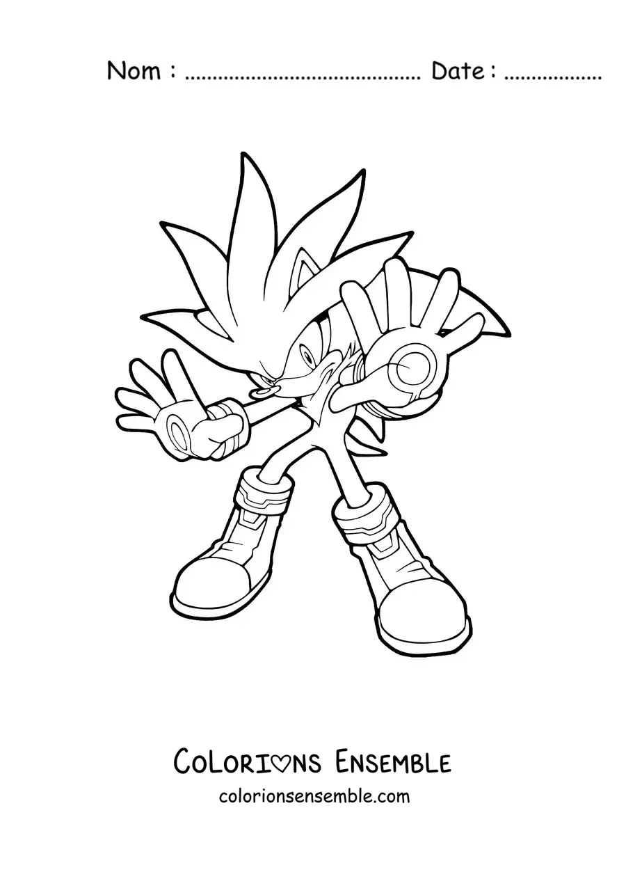 Coloriage de Silver de Sonic, les mains tendues vers l’avant