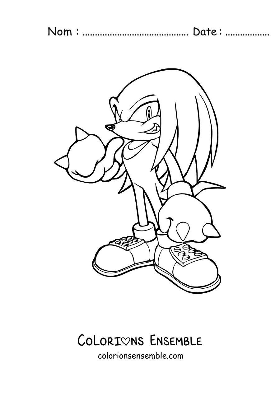 Coloriage de Knuckles de Sonic en position de combat