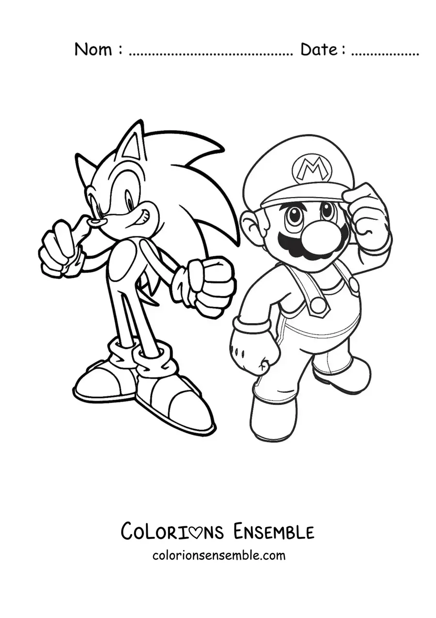 Coloriage de Sonic aux côtés de Mario