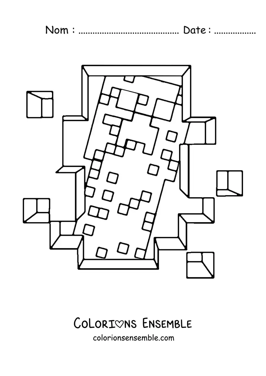 Coloriage d’un creeper de Minecraft vu à travers un trou