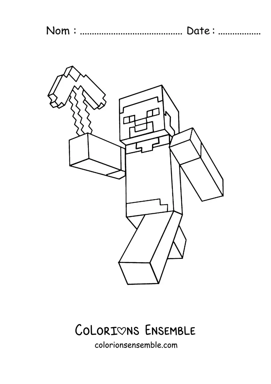 Coloriage de Steve de Minecraft marchant avec une pioche à la main