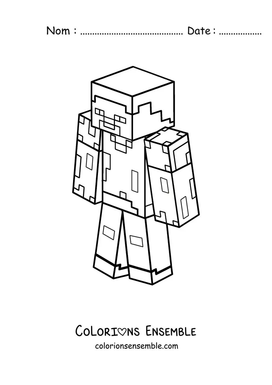 Coloriage de Steve de Minecraft vu d’en haut