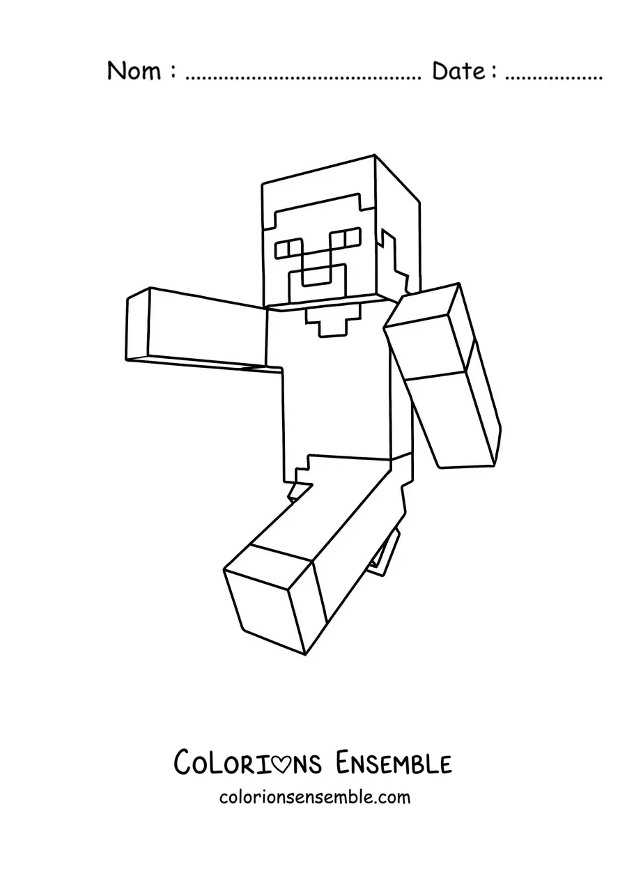Coloriage de Steve de Minecraft en train de courir