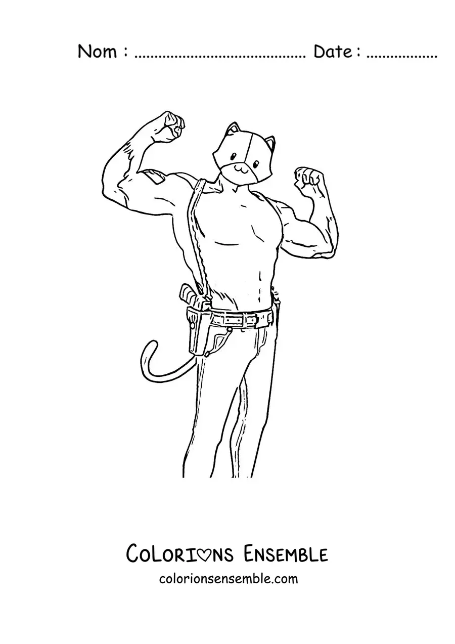 Coloriage de Meowscles de Fortnite qui montre ses muscles