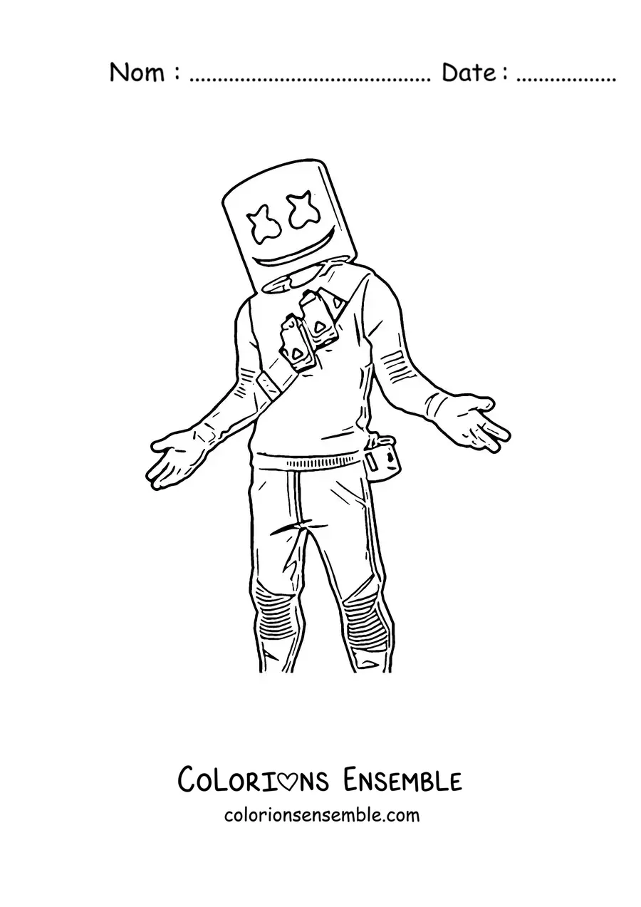Coloriage de Marshmello de Fortnite, les bras ouverts