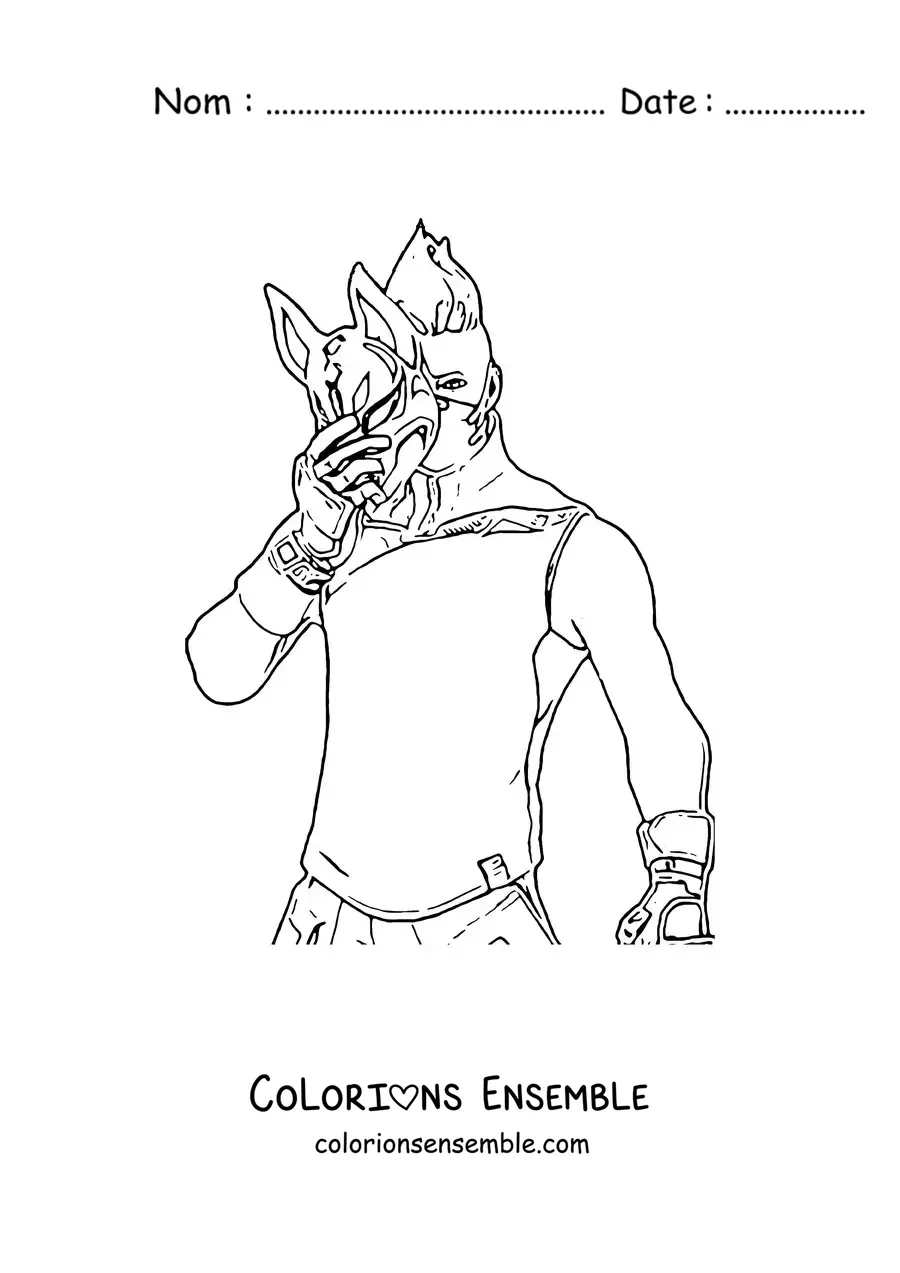 Coloriage de Drift de Fortnite tenant son masque