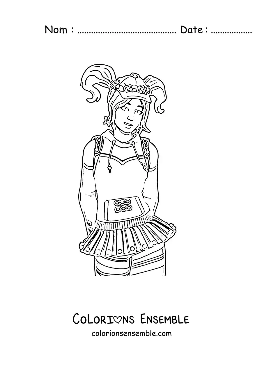 Coloriage de Zoey de Fortnite, les bras dans le dos