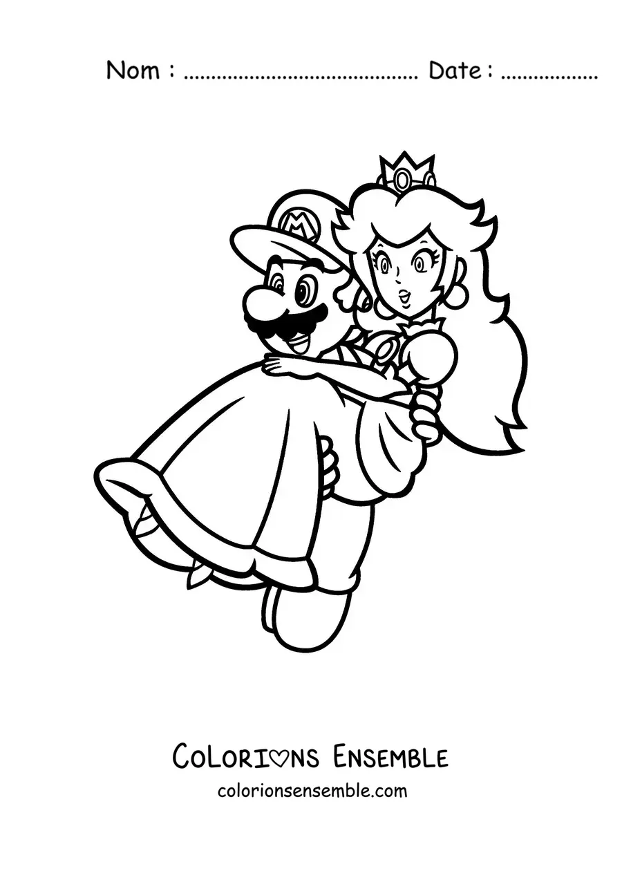 Coloriage de Mario sauvant la princesse Peach