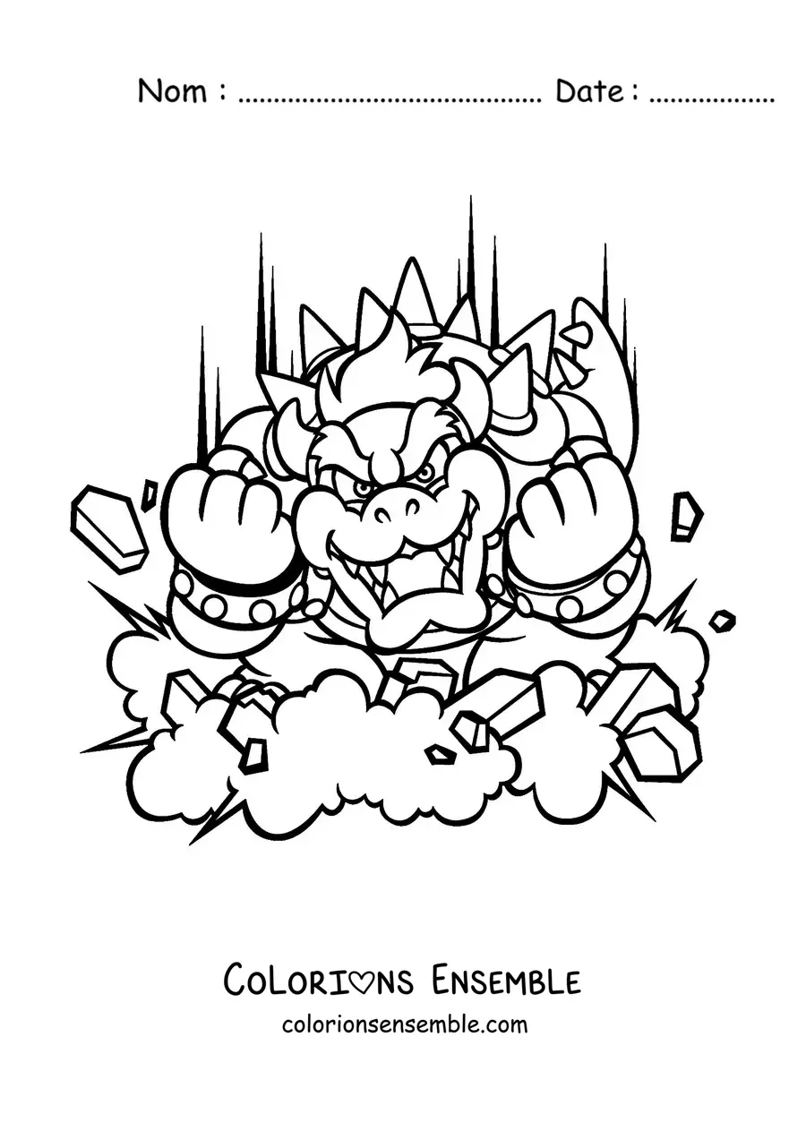 Coloriage de Bowser de Mario Bros attaquant au combat