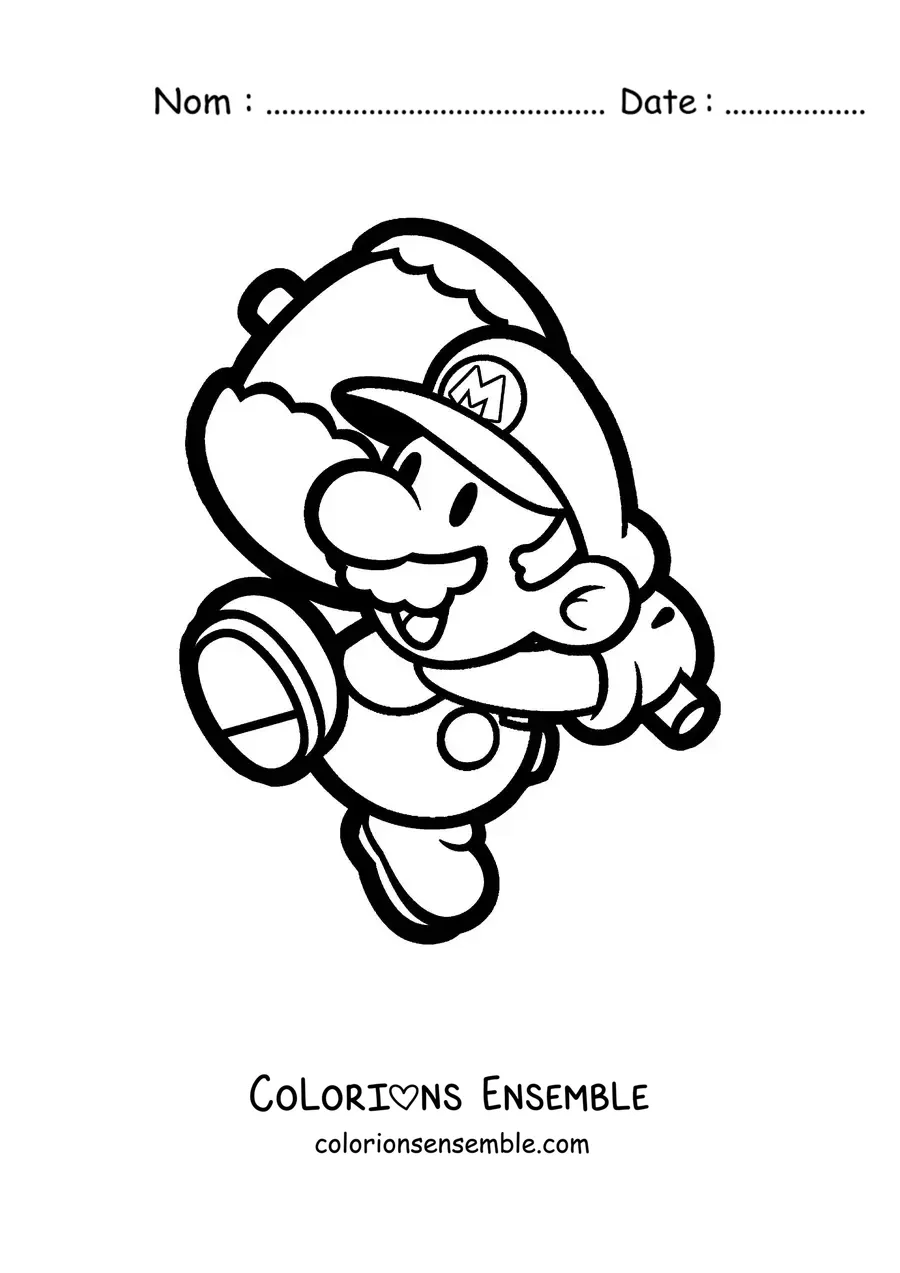 Coloriage de Paper Mario tenant un marteau