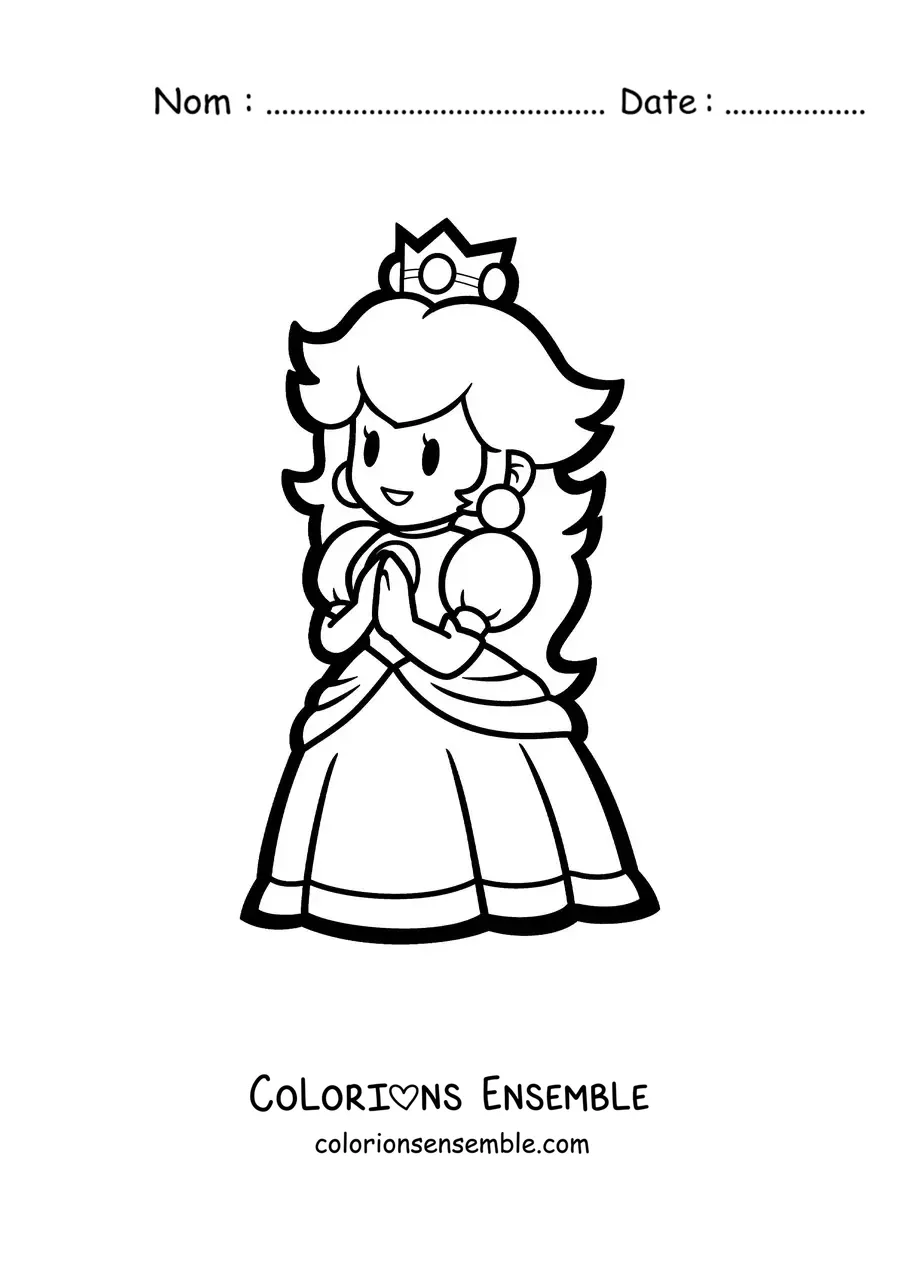 Coloriage de Paper Peach de Mario Bros en train de sourire