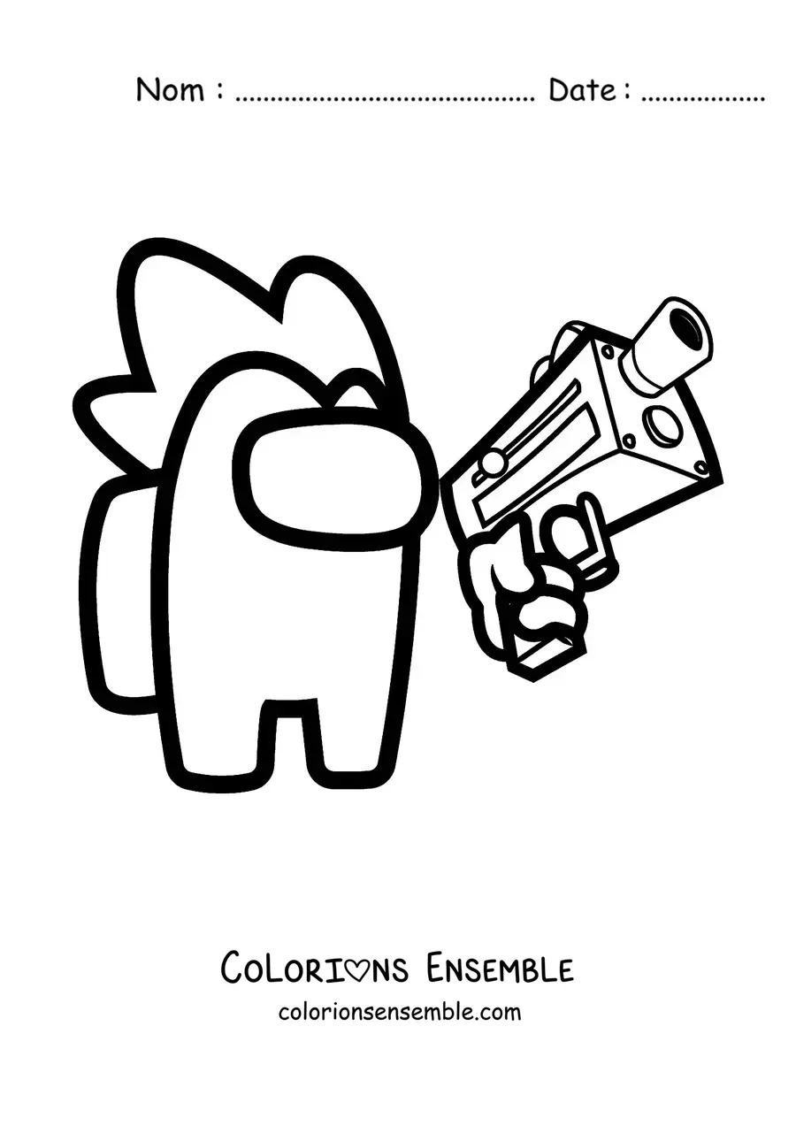 Image à colorier d’un tueur d’Among Us avec un pistolet