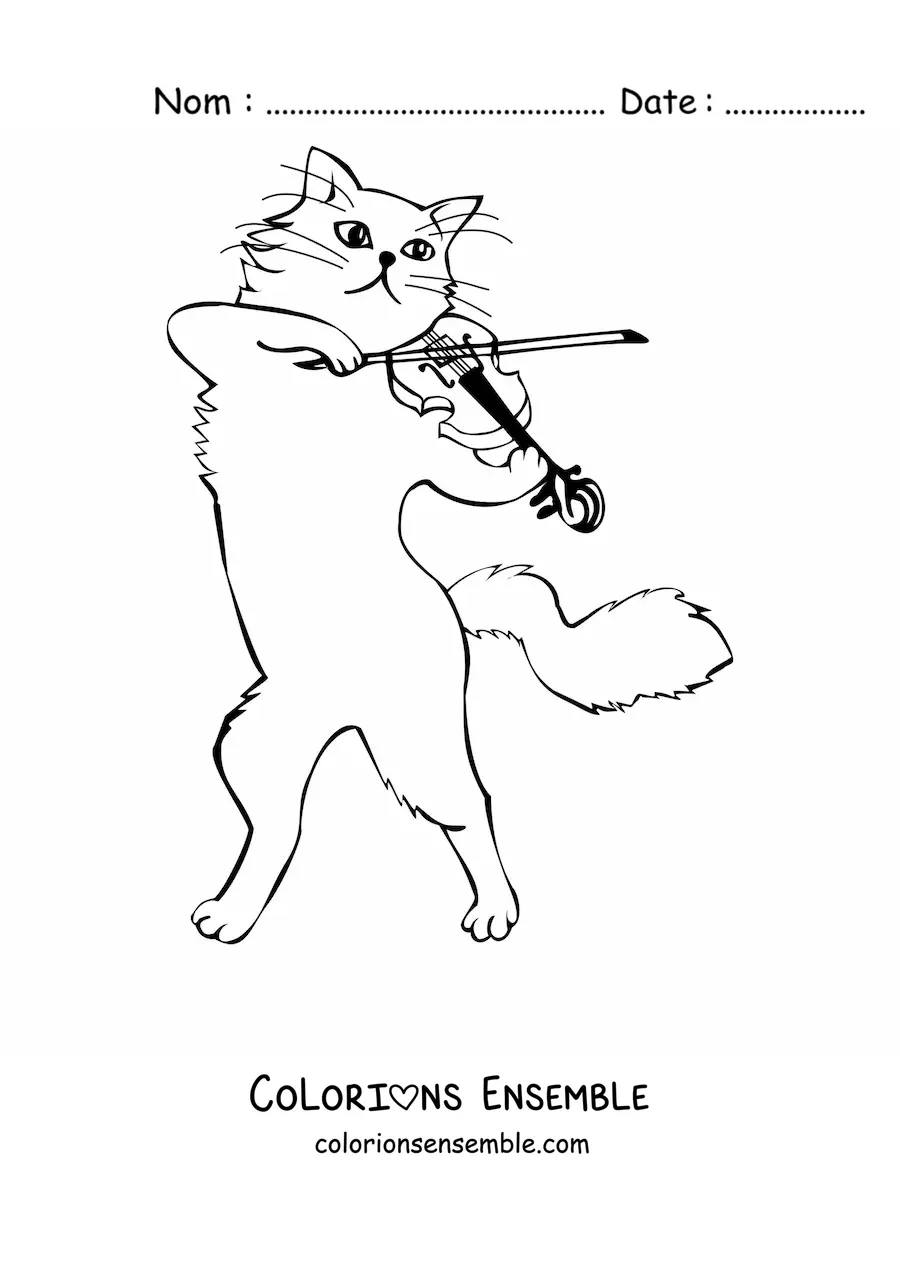 Image à colorier d’un chat jouant du violon