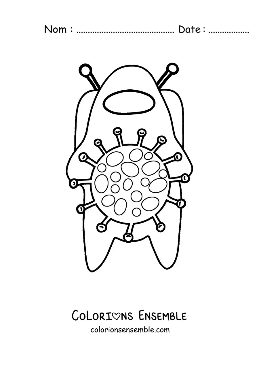 Image à colorier d’un membre d’équipage d’Among Us protégé contre le coronavirus