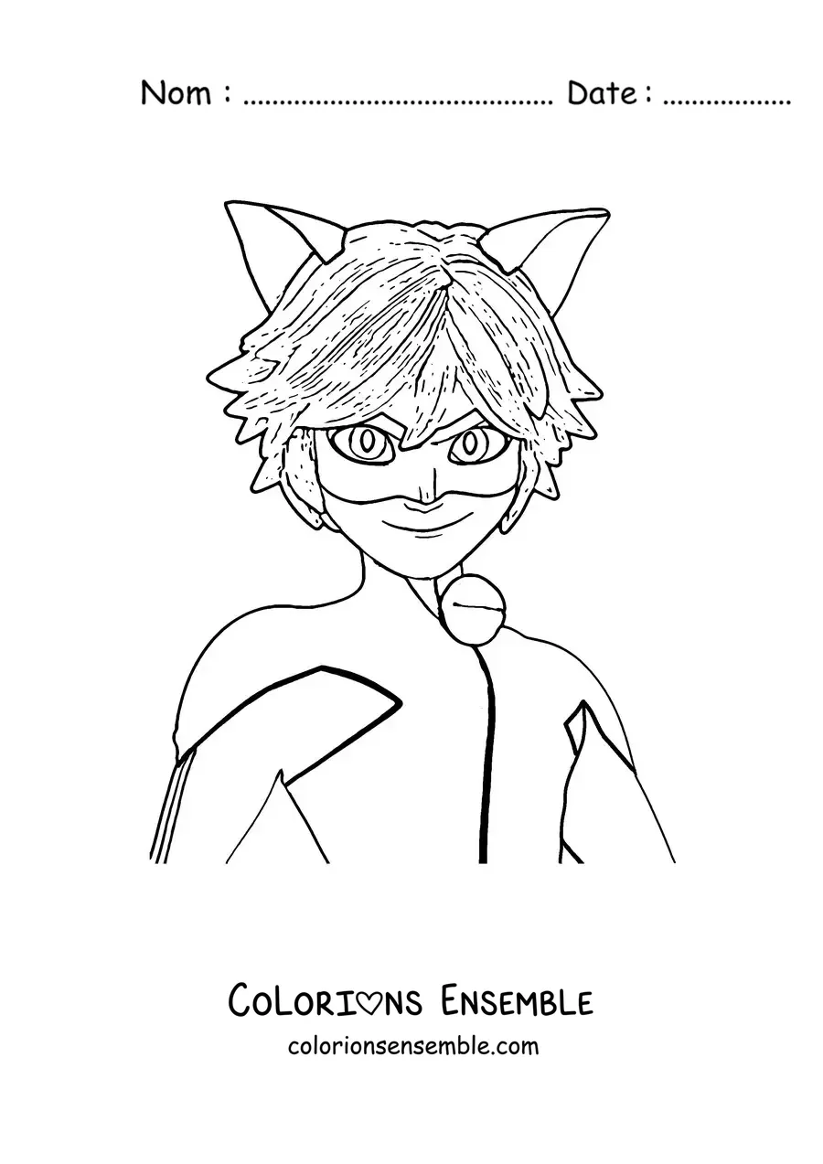 Image à colorier d’Adrien de Ladybug en costume de Cat Noir
