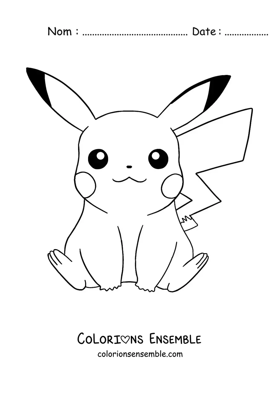 Image à colorier du Pokémon Pikachu assis