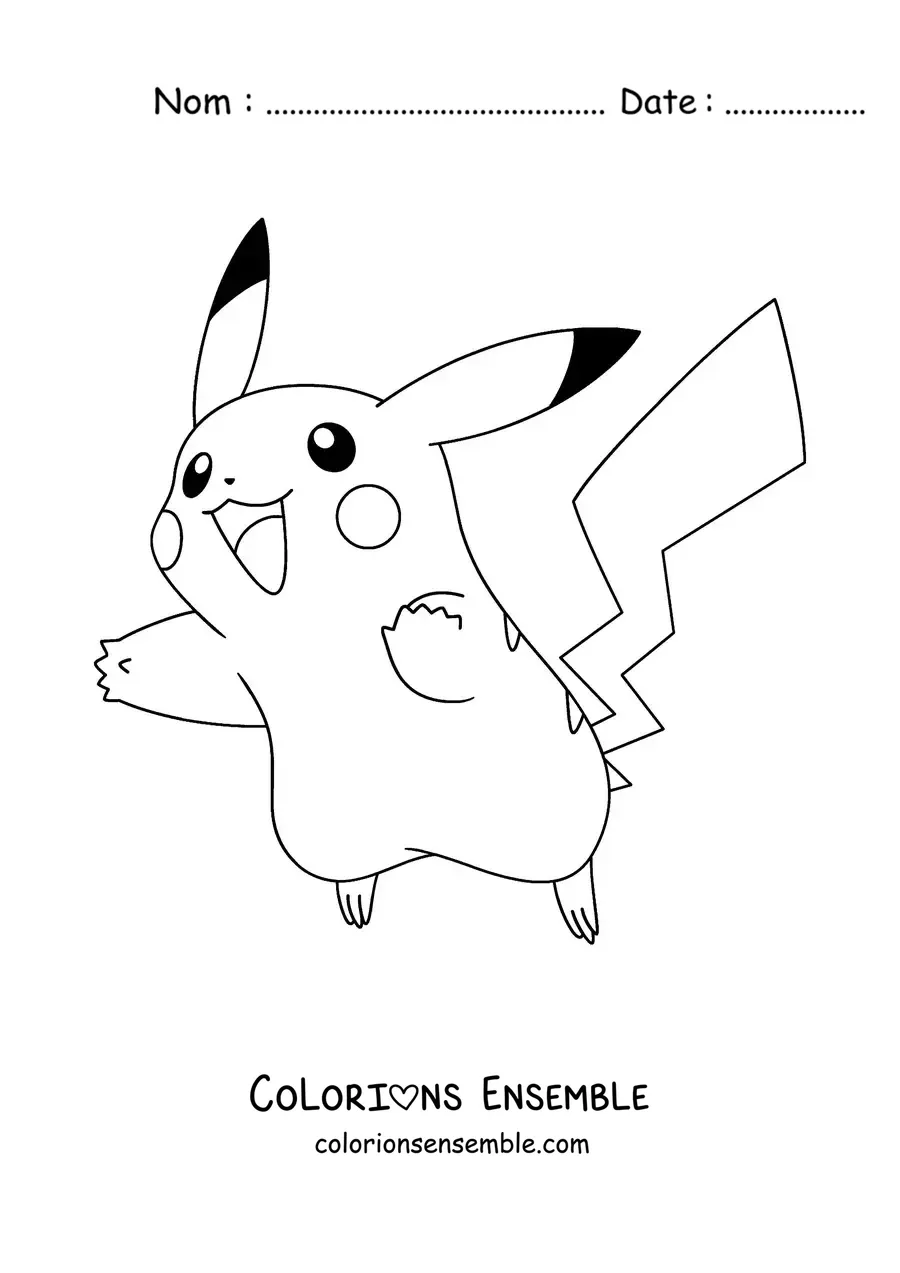 Image à colorier du Pokémon Pikachu en train de sauter
