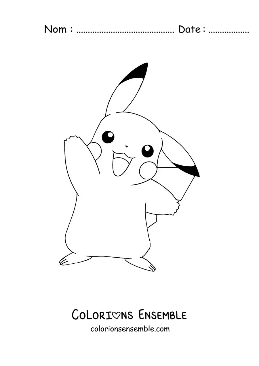 Image à colorier du Pokémon Pikachu qui salue