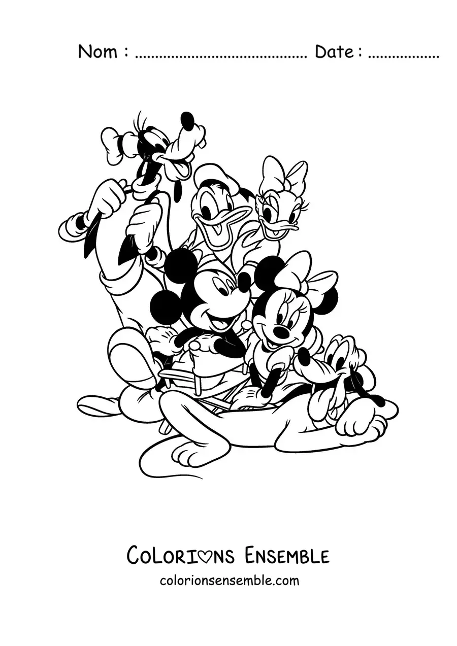 Image à colorier de Mickey Mouse entouré de ses amis