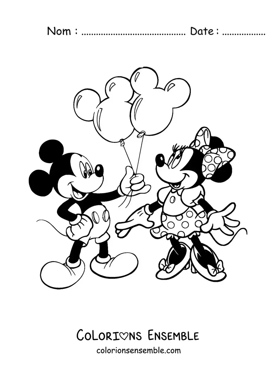 Image à colorier de Mickey offrant des ballons à Minnie