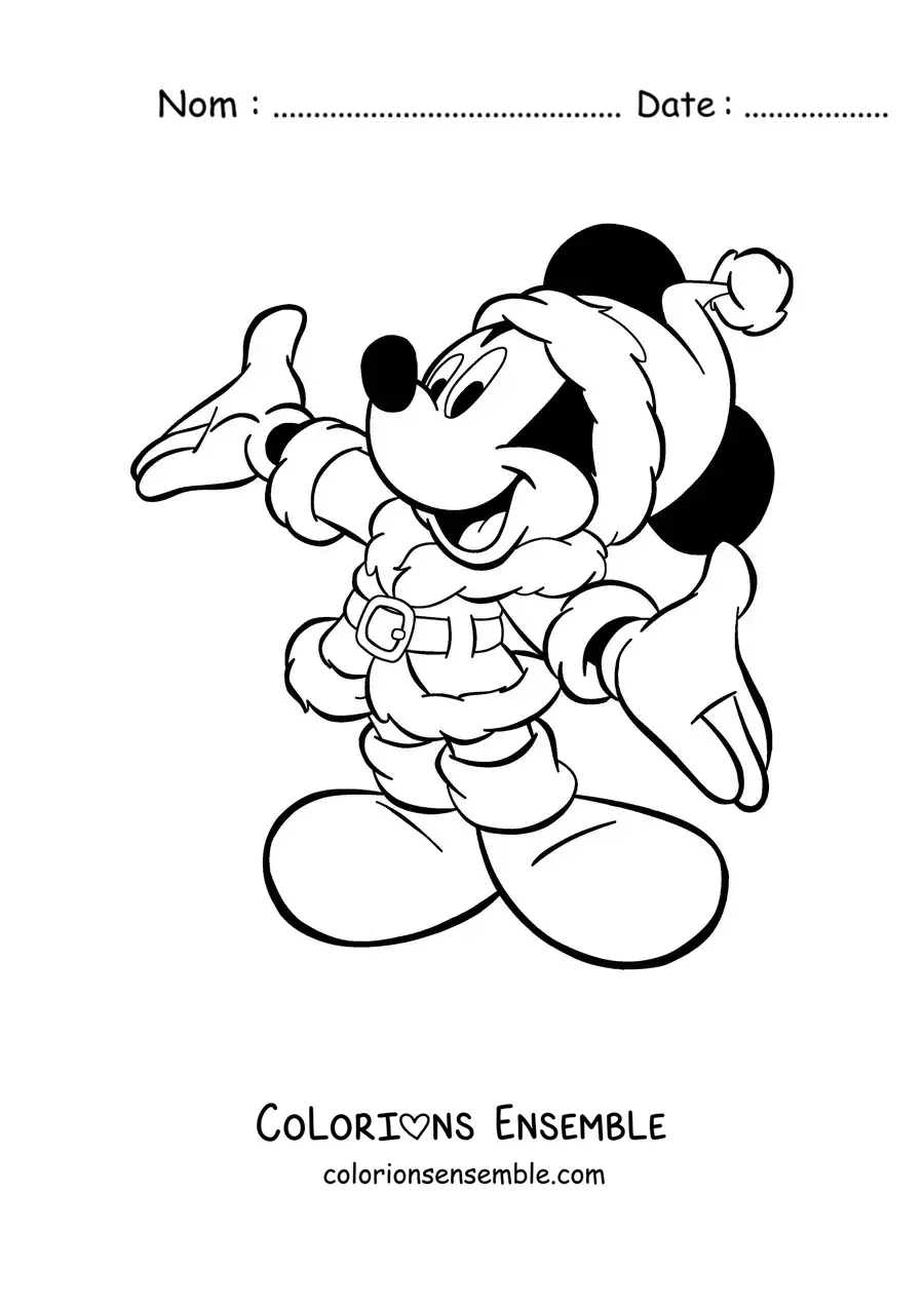 Image à colorier de Mickey Mouse habillé en Père Noël