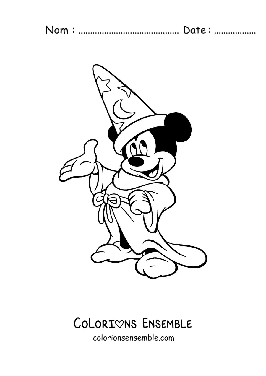 Image à colorier de Mickey habillé en sorcier