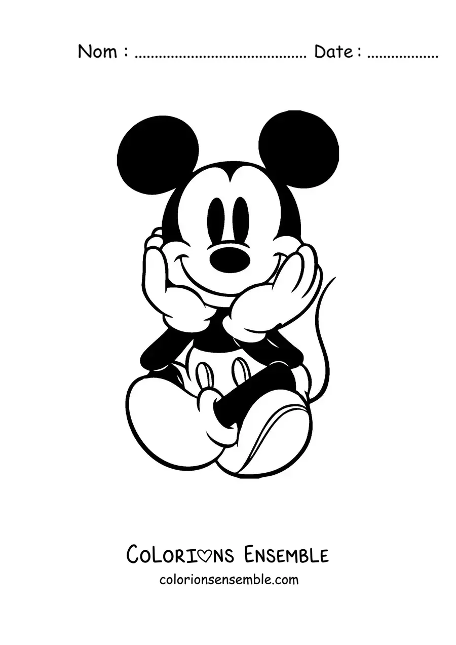 Image à colorier de Mickey assis en tailleur