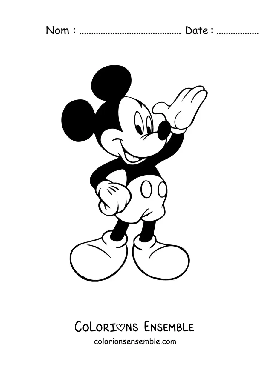 Image à colorier de Mickey qui salue tout joyeux